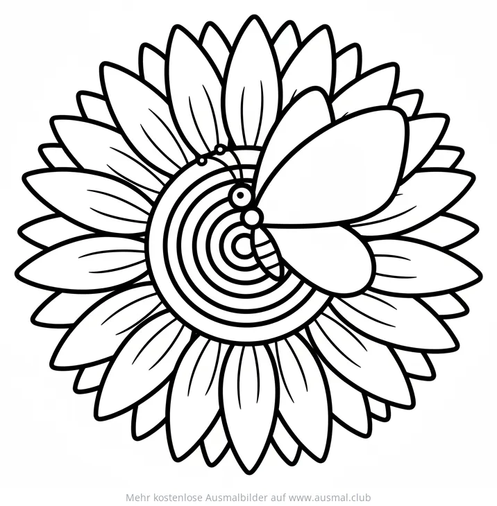 Schmetterling auf Sonnenblume Ausmalbild