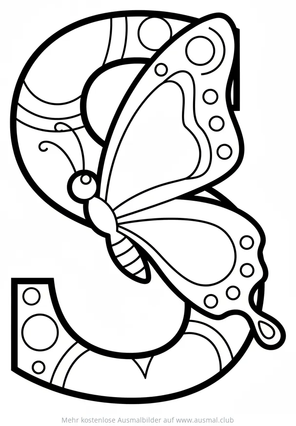 Buchstabe S mit Schmetterling Ausmalbild