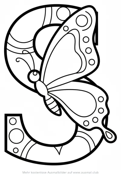 Buchstabe S mit Schmetterling Ausmalbild