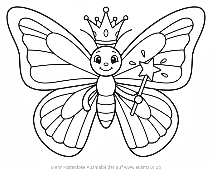 Schmetterling mit Krone und Zauberstab Ausmalbild