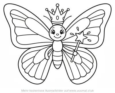 Schmetterling mit Krone und Zauberstab Ausmalbild