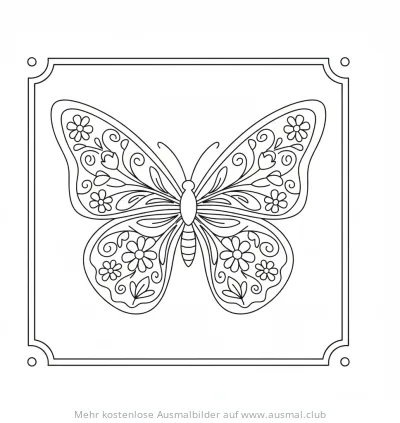 Schmetterling mit floralen Mustern im Rahmen Ausmalbild