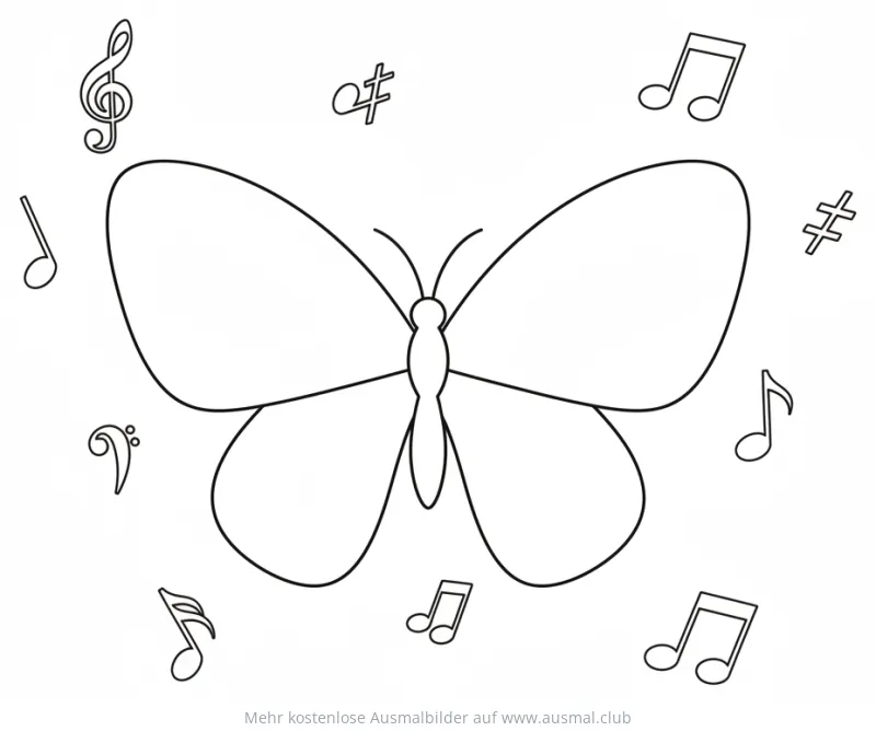 Schmetterling mit Noten Ausmalbild