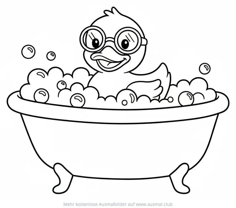 Ente mit Brille im Schaumbad Ausmalbild