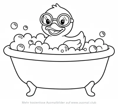 Ente mit Brille im Schaumbad Ausmalbild