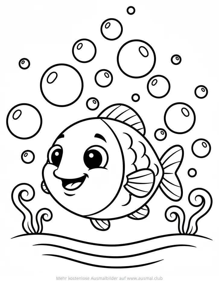Freundlicher Fisch mit Blasen im Wasser Ausmalbild