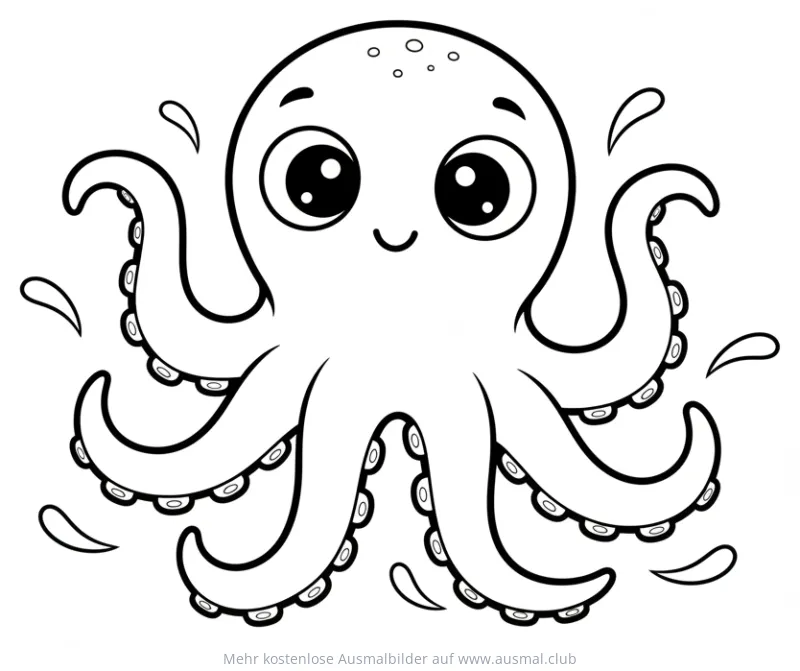 Freundlicher Oktopus Ausmalbild mit Wassertropfen