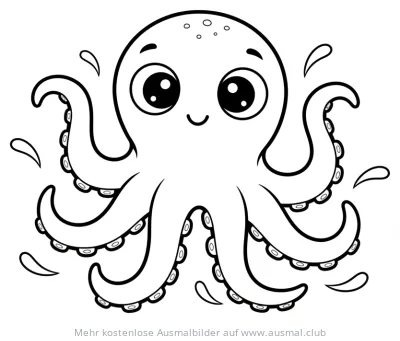 Freundlicher Oktopus Ausmalbild mit Wassertropfen