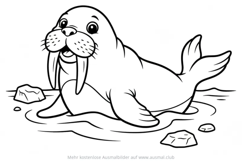 Freundliches Walross im Wasser Ausmalbild