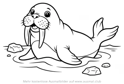 Freundliches Walross im Wasser Ausmalbild