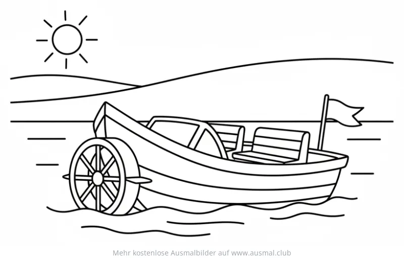 Tretboot Ausmalbild auf dem See
