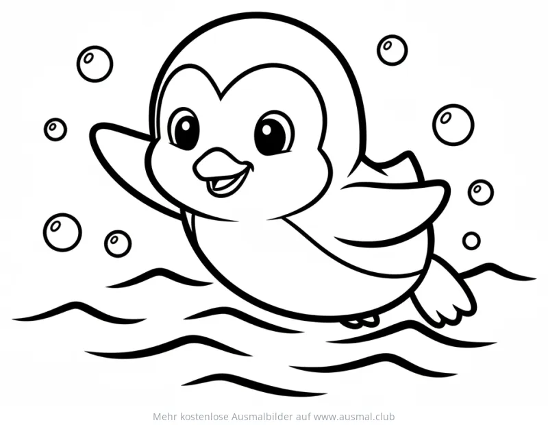 Schwimmender Pinguin mit Blasen Ausmalbild