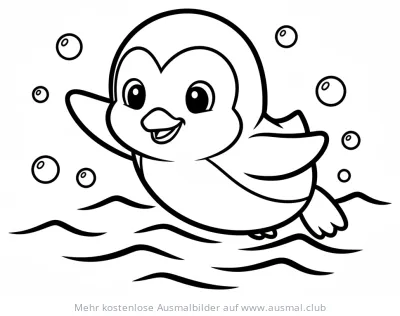 Schwimmender Pinguin mit Blasen Ausmalbild