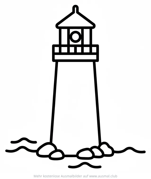 Leuchtturm Ausmalbild auf Felsen mit Wellen