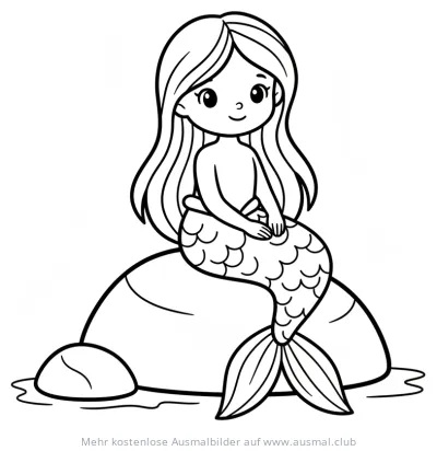 Meerjungfrau sitzt auf Felsen Ausmalbild
