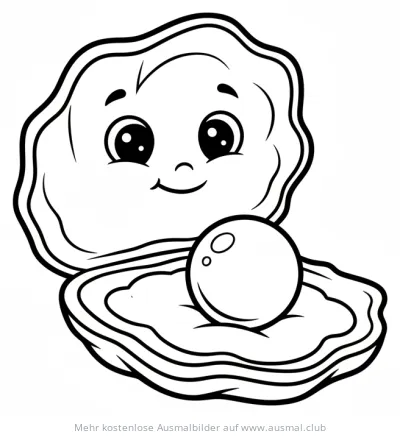 Freundliche Auster mit Perle Ausmalbild