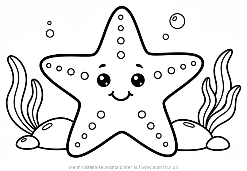 Freundlicher Seestern mit Algen Ausmalbild