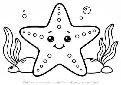 Freundlicher Seestern mit Algen Ausmalbild