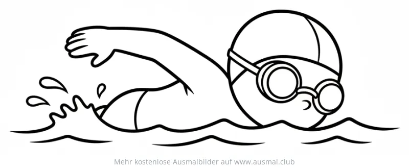 Rückenschwimmer mit Badekappe und Brille im Wasser Ausmalbild