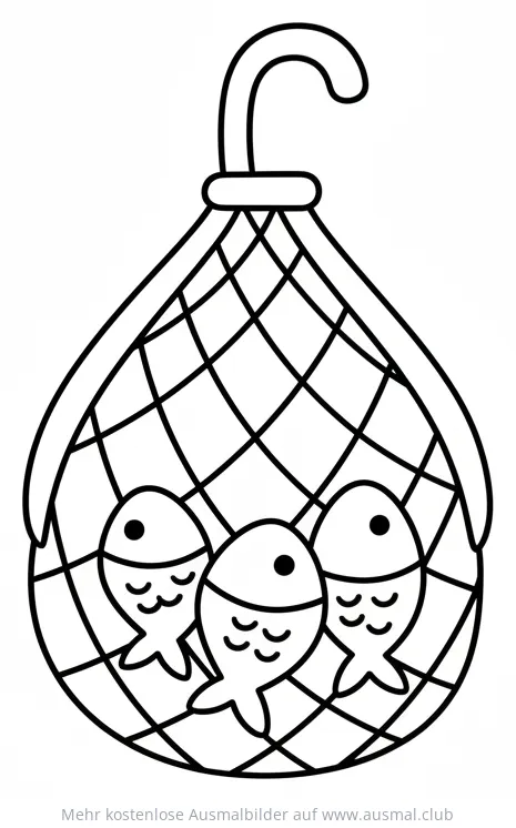 Fischernetz mit drei Fischen Ausmalbild