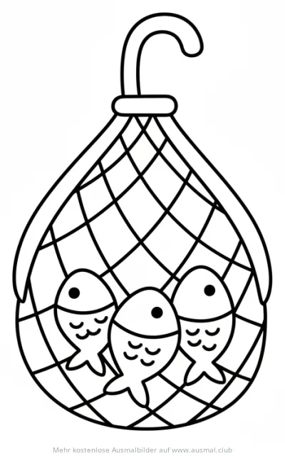 Fischernetz mit drei Fischen Ausmalbild