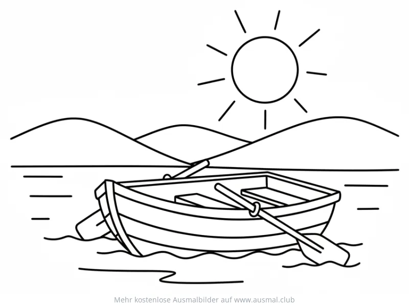 Ruderboot auf einem See Ausmalbild