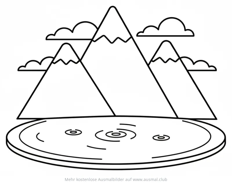 See mit Bergen im Hintergrund Ausmalbild