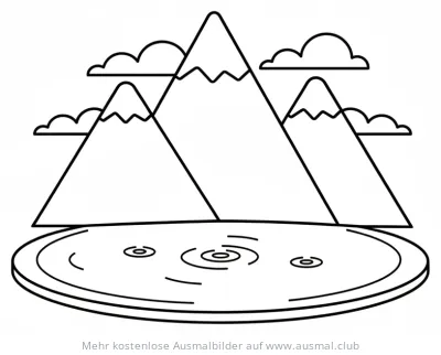 See mit Bergen im Hintergrund Ausmalbild