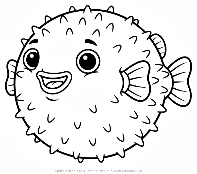 Kugelfisch Ausmalbild mit freundlichem Gesicht und Stacheln