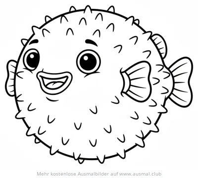 Kugelfisch Ausmalbild mit freundlichem Gesicht und Stacheln