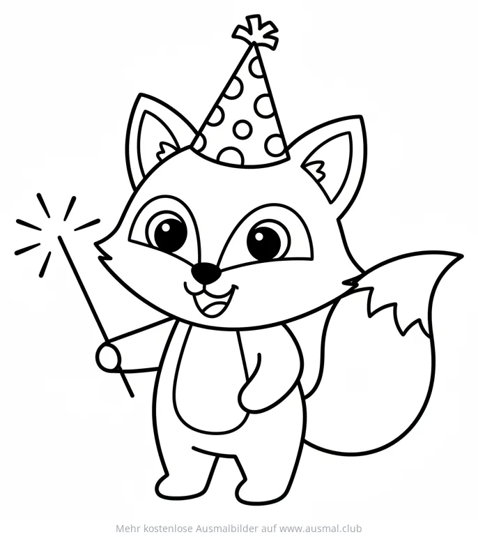 Fuchs mit Partyhut und Wunderkerze Ausmalbild
