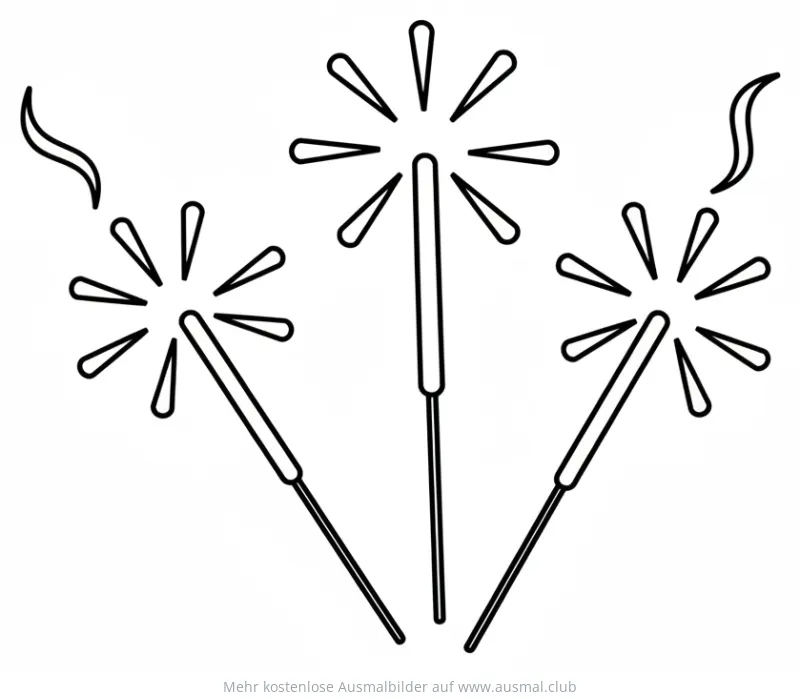 Drei brennende Wunderkerzen Ausmalbild