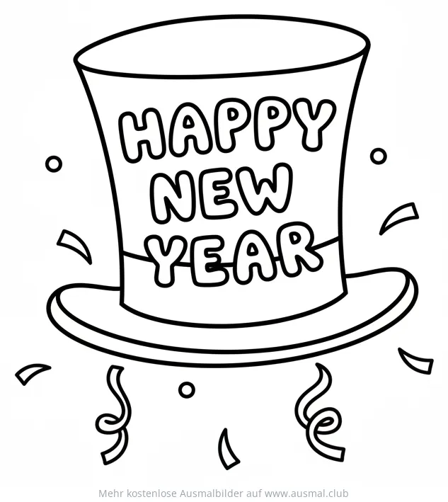 Zylinder mit "Happy New Year" Aufschrift Ausmalbild