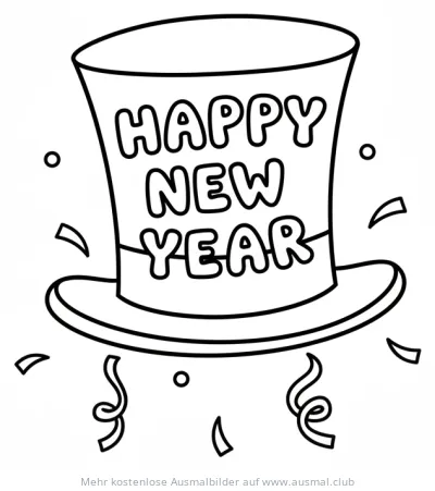 Zylinder mit "Happy New Year" Aufschrift Ausmalbild