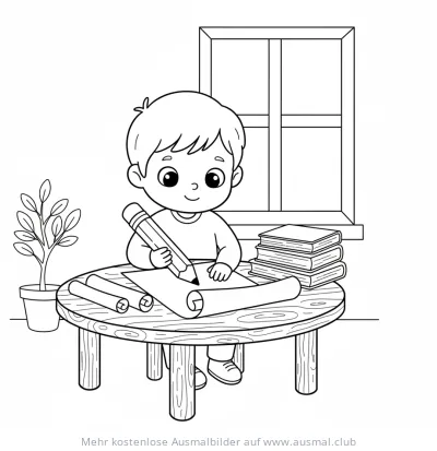 Junge schreibt Vorsätze Ausmalbild