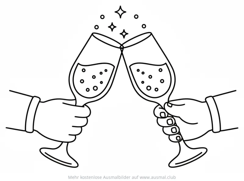 Anstoßende Sektgläser Ausmalbild