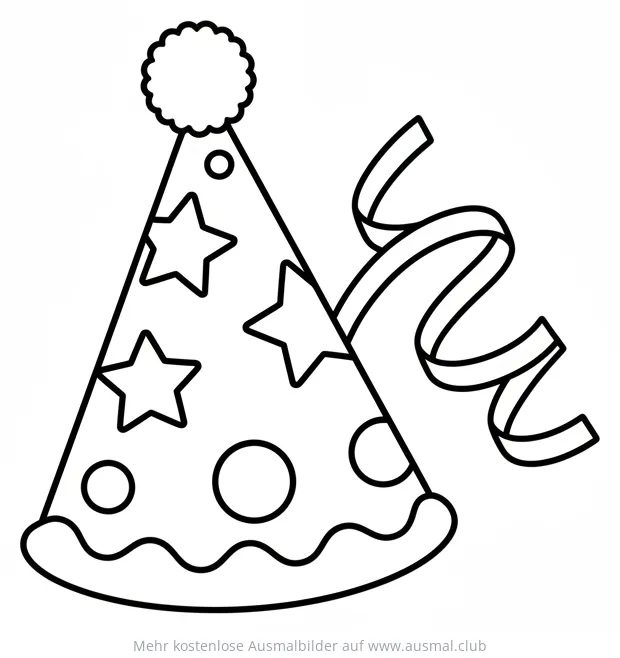 Partyhut mit Sternen und Luftschlangen Ausmalbild