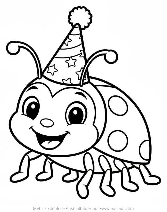 Marienkäfer mit Partyhut Ausmalbild