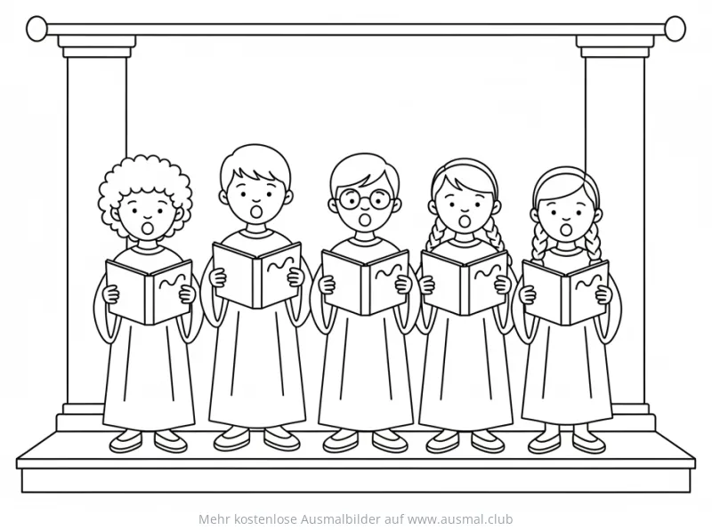 Kinderchor singt auf der Bühne Ausmalbild