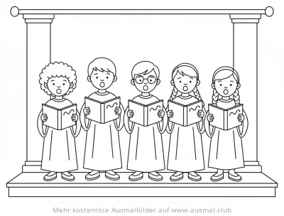 Kinderchor singt auf der Bühne Ausmalbild