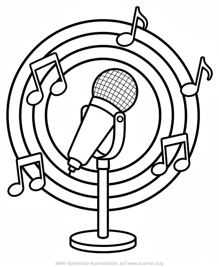Mikrofon mit Noten Ausmalbild