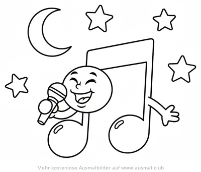 Fröhliche, singende Note mit Mikrofon Ausmalbild