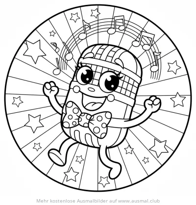 Fröhliches Mikrofon mit Fliege und Noten Ausmalbild