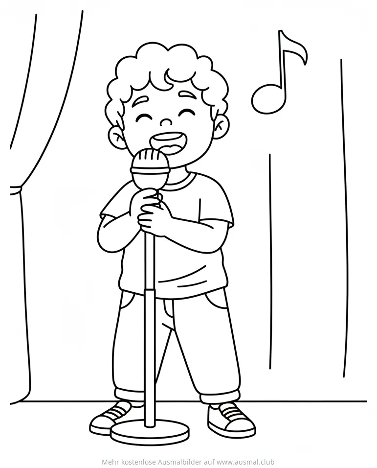 Kind singt in Mikrofon auf der Bühne Ausmalbild