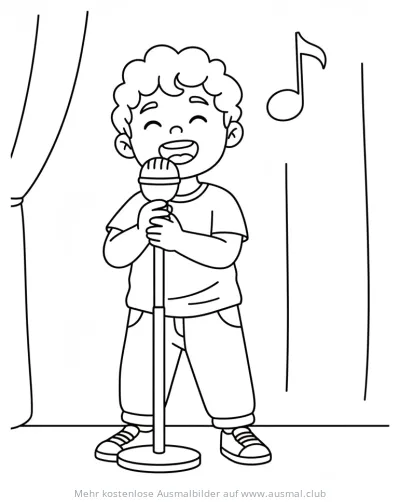 Kind singt in Mikrofon auf der Bühne Ausmalbild
