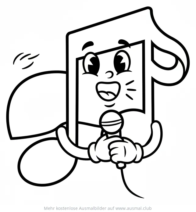 Fröhliche Musiknote mit Mikrofon Ausmalbild