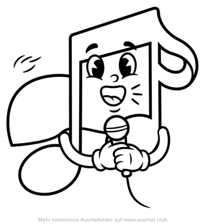 Fröhliche Musiknote mit Mikrofon Ausmalbild