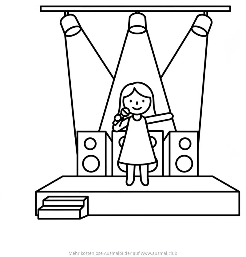 Sängerin mit Mikrofon auf Bühne mit Scheinwerfern Ausmalbild