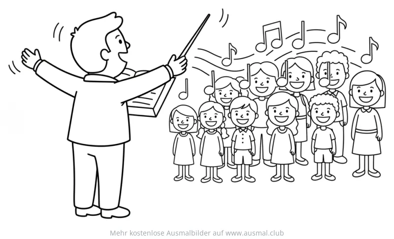 Chorleiter dirigiert Kinderchor Ausmalbild