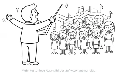 Chorleiter dirigiert Kinderchor Ausmalbild